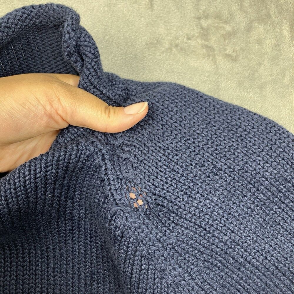 J Crew 1988 Rollneck Sweater Mens L Blue Cotton Cozy Preppy BW186 Needs Repair - Picture 5 of 12